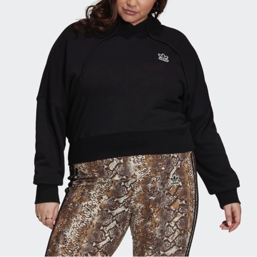 Adidas Women’s Plus Size French Terry Black Cropped Hoodie Size 3X NWT